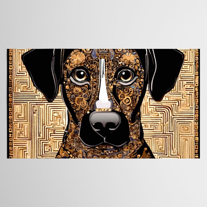 Black and Gold Klimt Dog with Geometric Pattern Tablecloth Gallery Image 2