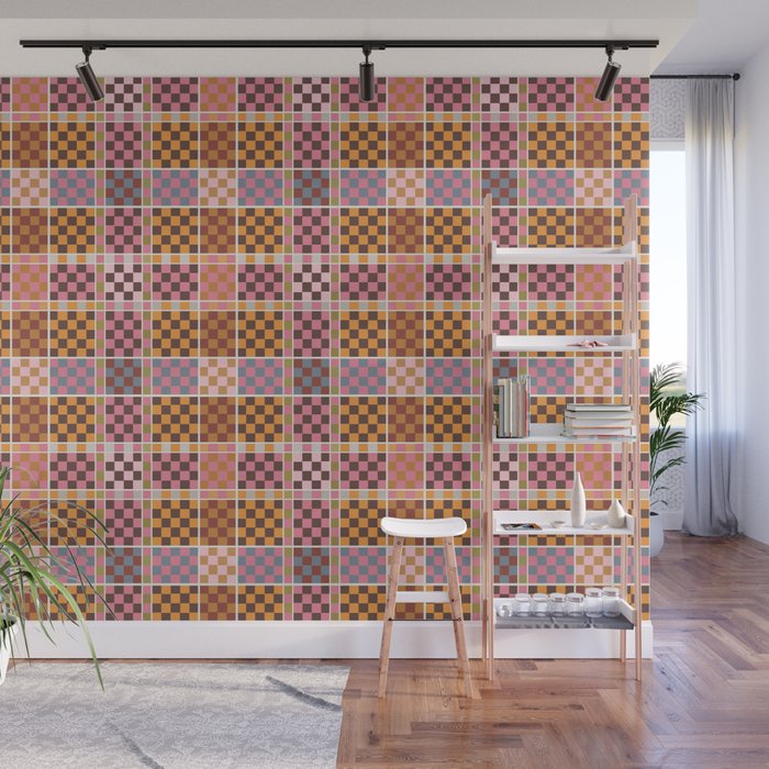 Vibrant Checkered Grid Wall Mural Gallery Image 1