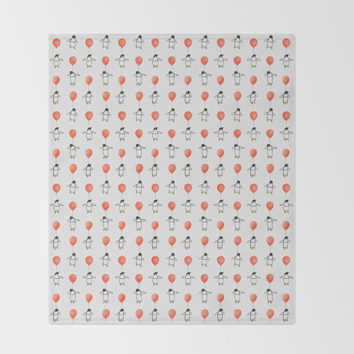 Penguin Balloons Pattern Throw Blanket Gallery Image 2