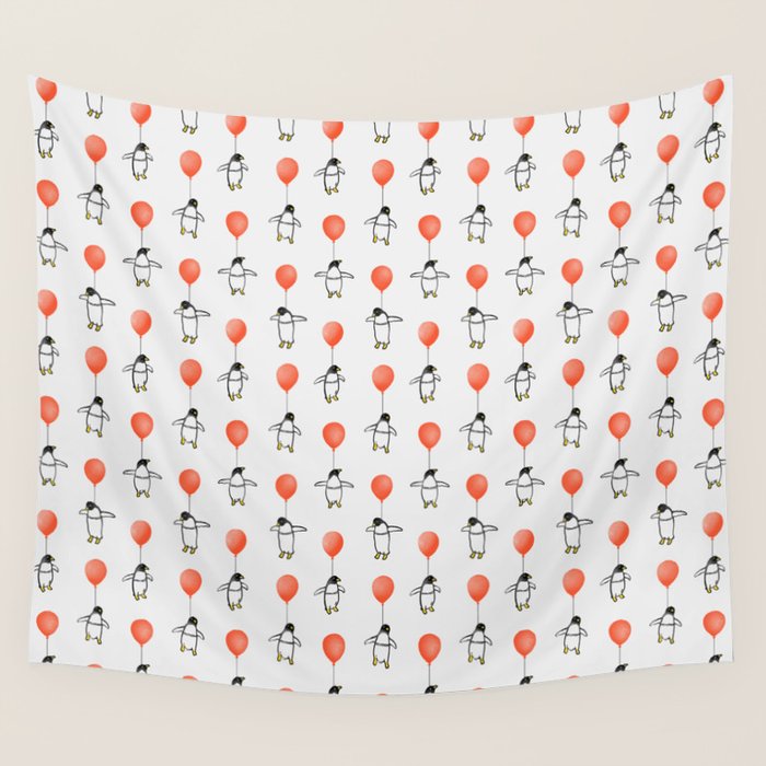 Penguin Balloons Pattern Wall Tapestry Gallery Image 4