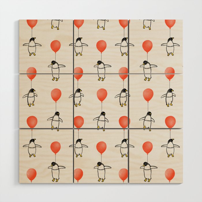 Penguin Balloons Pattern Wood Wall Art Gallery Image 1