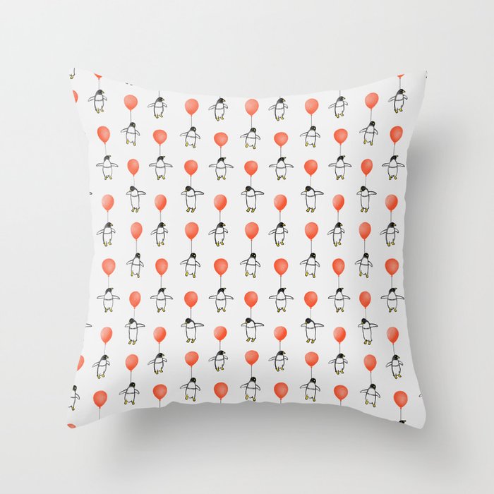 Penguin Balloons Pattern Throw Pillow Gallery Image 1