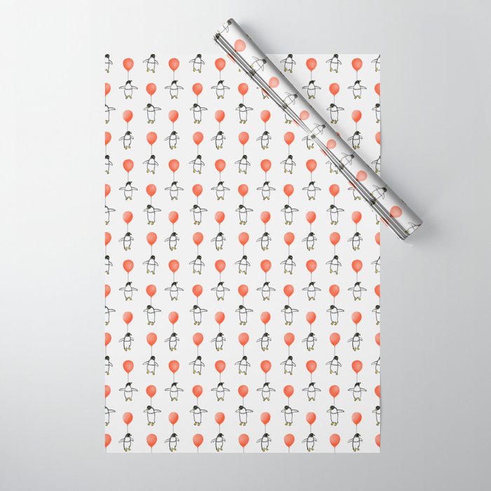 Penguin Balloons Pattern Wrapping Paper Gallery Image 1