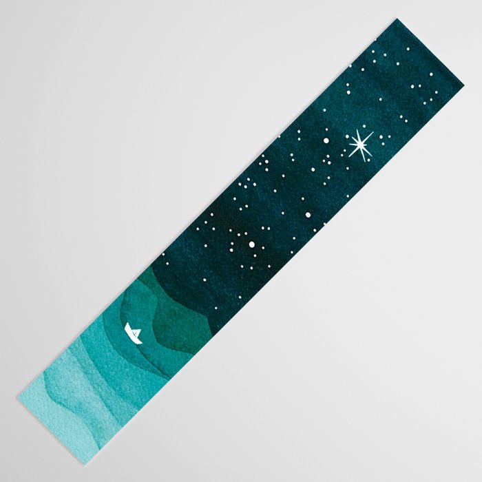 Starry Ocean, teal sailboat watercolor sea waves night Table Runner Gallery Image 3
