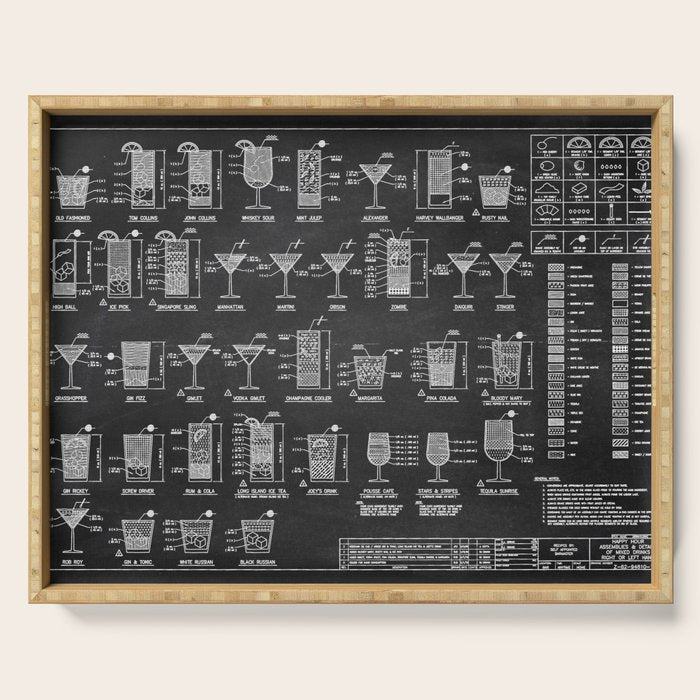Black Cocktail Recipes Guide Serving Tray Gallery Image 1