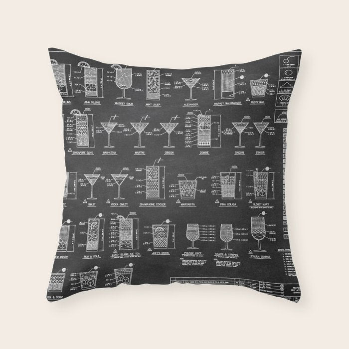 Black Cocktail Recipes Guide Throw Pillow Gallery Image 6