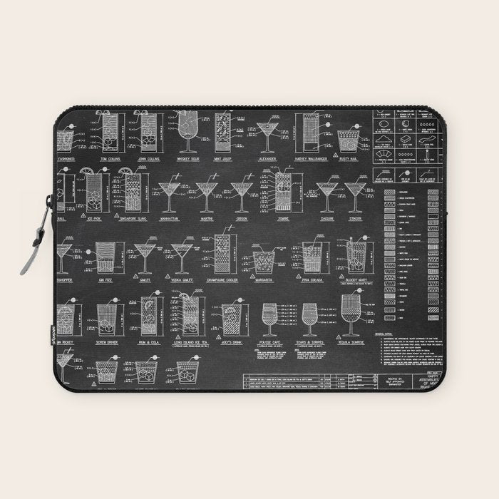 Black Cocktail Recipes Guide Laptop Sleeve Gallery Image 1