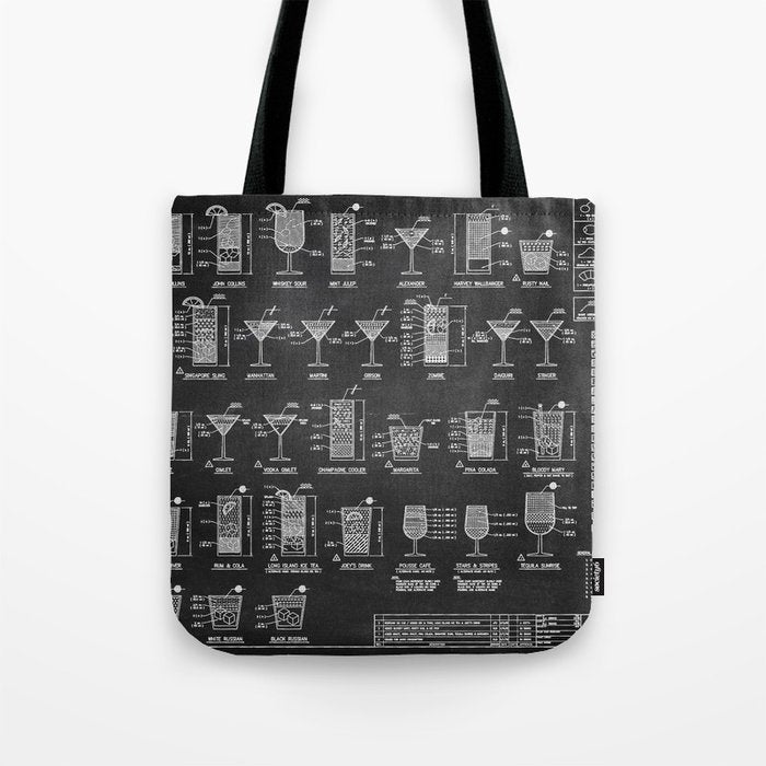 Black Cocktail Recipes Guide Tote Bag Gallery Image 1
