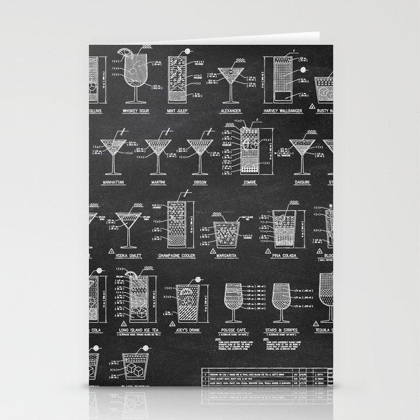 Black Cocktail Recipes Guide Stationery Card Gallery Image 1