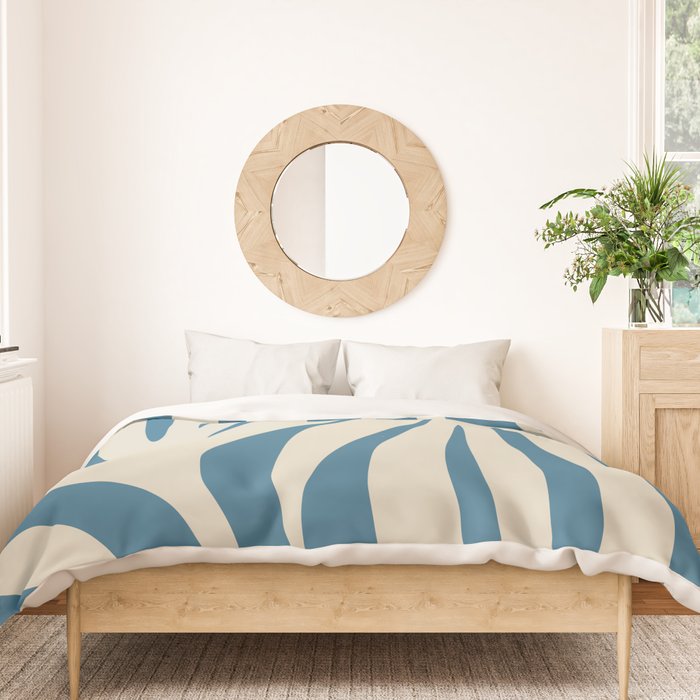 Maldives Leaves Abstract Pattern in Boho Blue and Beige Duvet Cover Gallery Image 3
