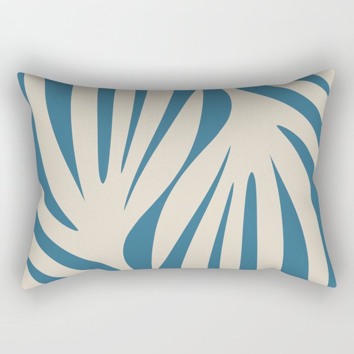 Maldives Leaves Abstract Pattern in Boho Blue and Beige Rectangular Pillow Gallery Image 1