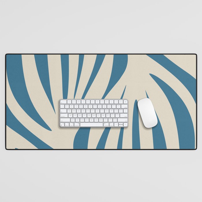 Maldives Leaves Abstract Pattern in Boho Blue and Beige Desk Mat Gallery Image 1
