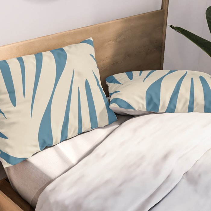 Maldives Leaves Abstract Pattern in Boho Blue and Beige Pillow Sham Gallery Image 2