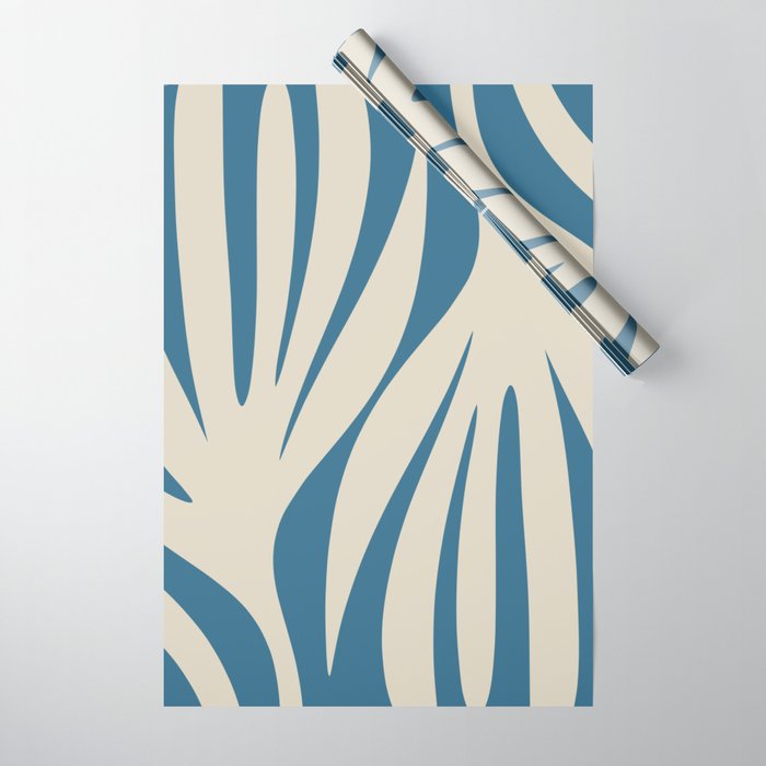 Maldives Leaves Abstract Pattern in Boho Blue and Beige Wrapping Paper Gallery Image 1