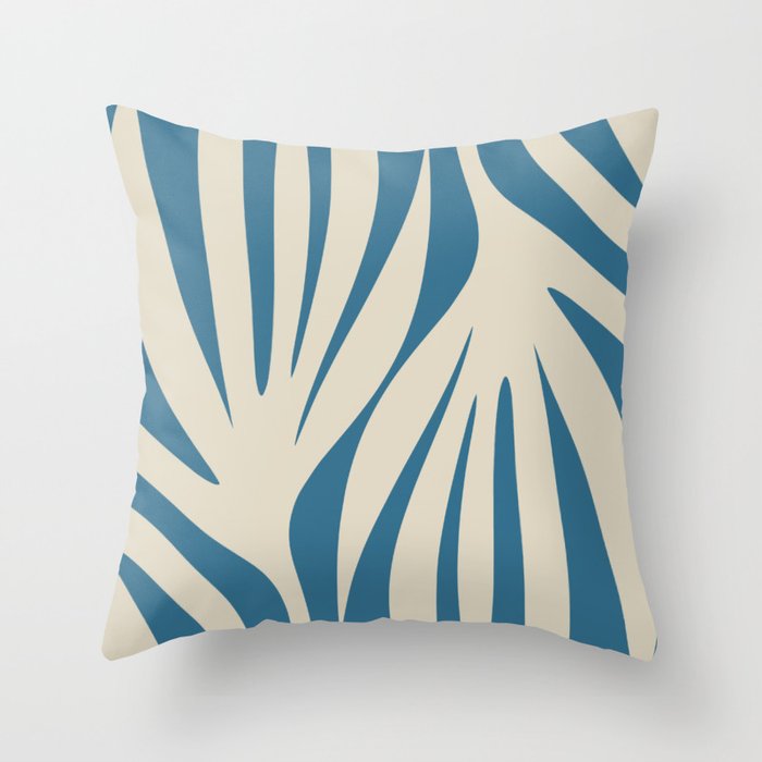 Maldives Leaves Abstract Pattern in Boho Blue and Beige Throw Pillow Gallery Image 6