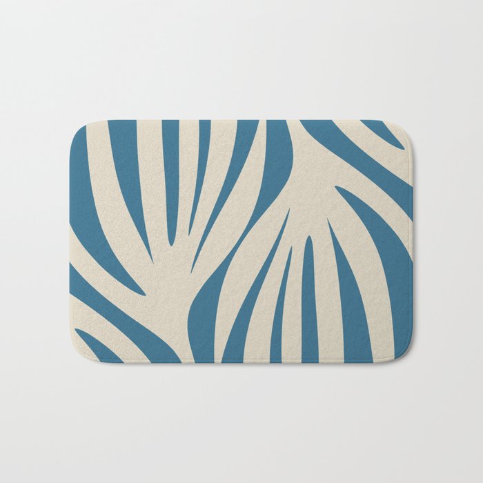 Maldives Leaves Abstract Pattern in Boho Blue and Beige Bath Mat Gallery Image 1