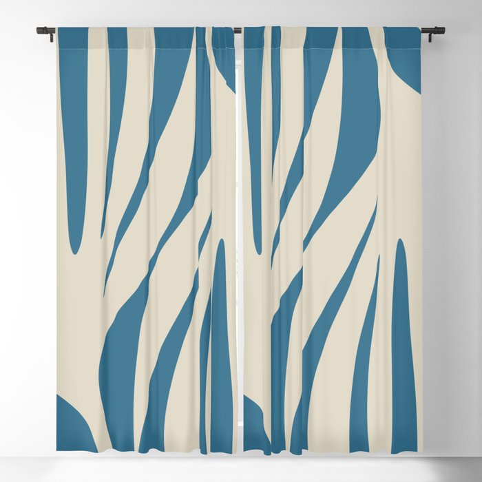 Maldives Leaves Abstract Pattern in Boho Blue and Beige Window Curtain Gallery Image 5