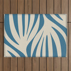 Maldives Leaves Abstract Pattern in Boho Blue and Beige Outdoor Rug Gallery Image 1