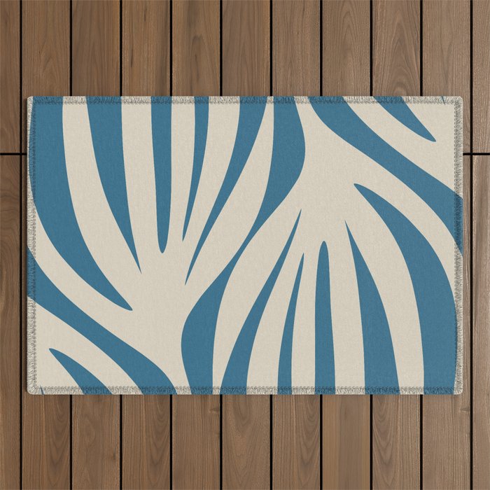 Maldives Leaves Abstract Pattern in Boho Blue and Beige Outdoor Rug Gallery Image 1