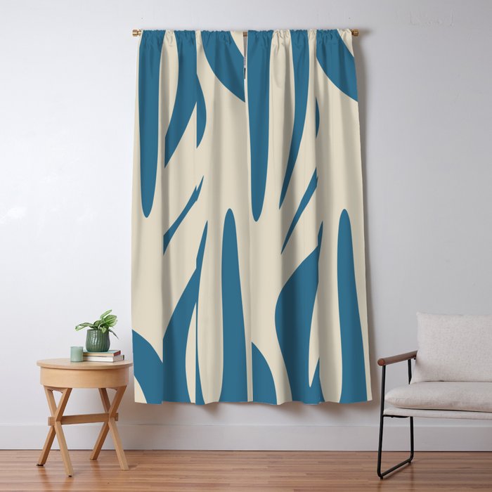 Maldives Leaves Abstract Pattern in Boho Blue and Beige Window Curtain Gallery Image 5