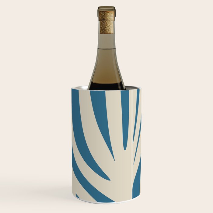 Maldives Leaves Abstract Pattern in Boho Blue and Beige Wine Chiller Gallery Image 2