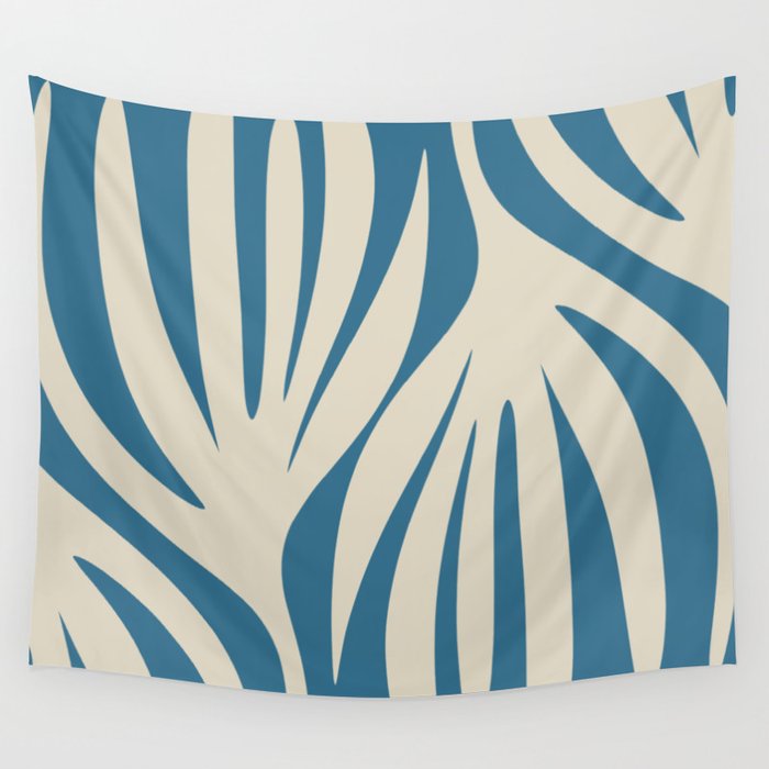 Maldives Leaves Abstract Pattern in Boho Blue and Beige Wall Tapestry Gallery Image 4