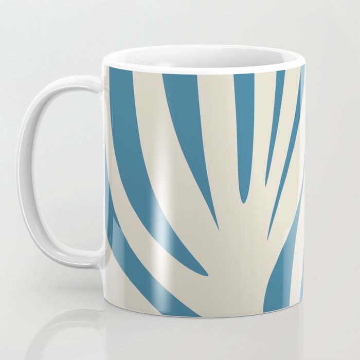 Maldives Leaves Abstract Pattern in Boho Blue and Beige Coffee Mug Gallery Image 3