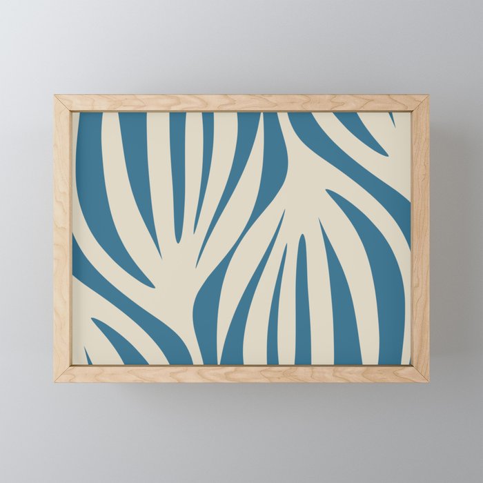 Maldives Leaves Abstract Pattern in Boho Blue and Beige Mini Art Print Gallery Image 1