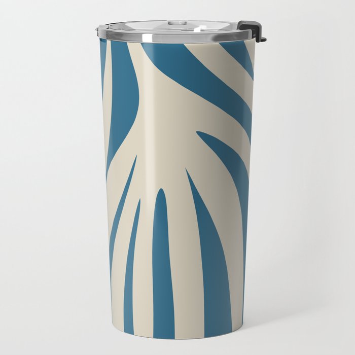 Maldives Leaves Abstract Pattern in Boho Blue and Beige Travel Mug Gallery Image 2