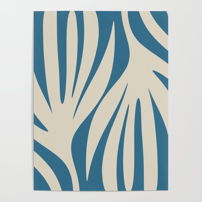 Maldives Leaves Abstract Pattern in Boho Blue and Beige Poster Gallery Image 4