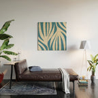 Maldives Leaves Abstract Pattern in Boho Blue and Beige Wood Wall Art Gallery Image 2