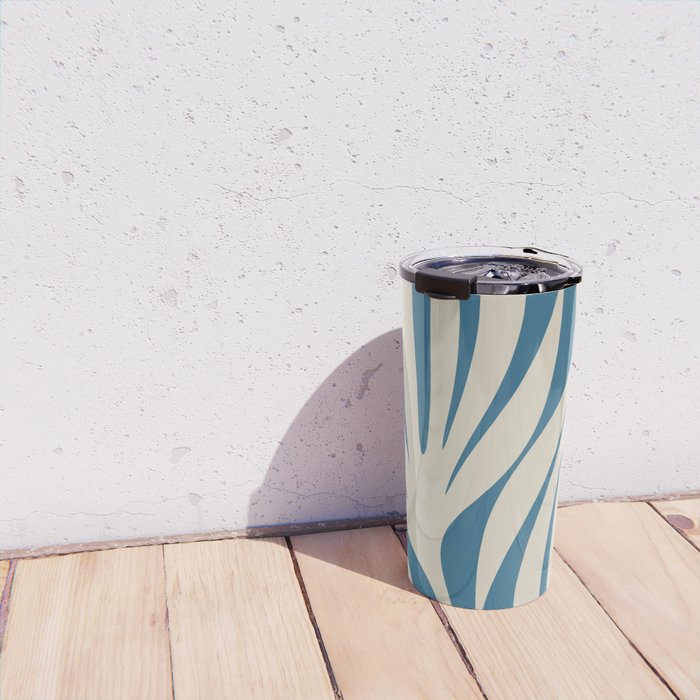 Maldives Leaves Abstract Pattern in Boho Blue and Beige Travel Mug Gallery Image 4