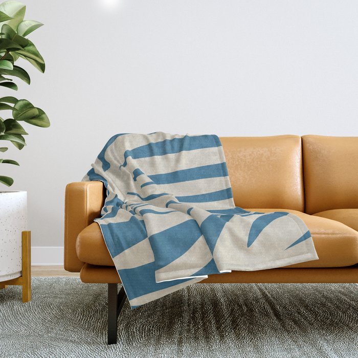 Maldives Leaves Abstract Pattern in Boho Blue and Beige Throw Blanket Gallery Image 1