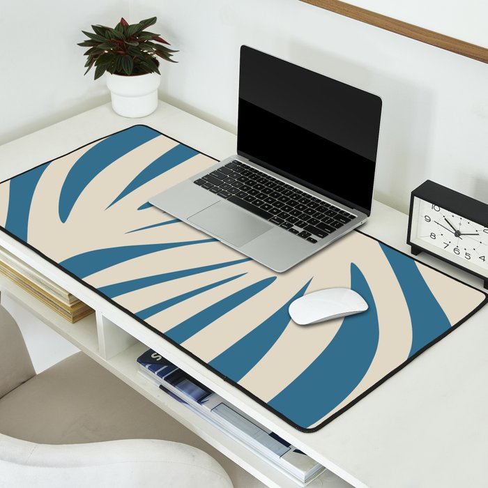 Maldives Leaves Abstract Pattern in Boho Blue and Beige Desk Mat Gallery Image 2