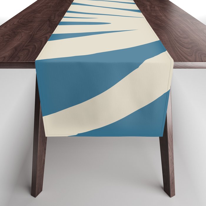 Maldives Leaves Abstract Pattern in Boho Blue and Beige Table Runner Gallery Image 1