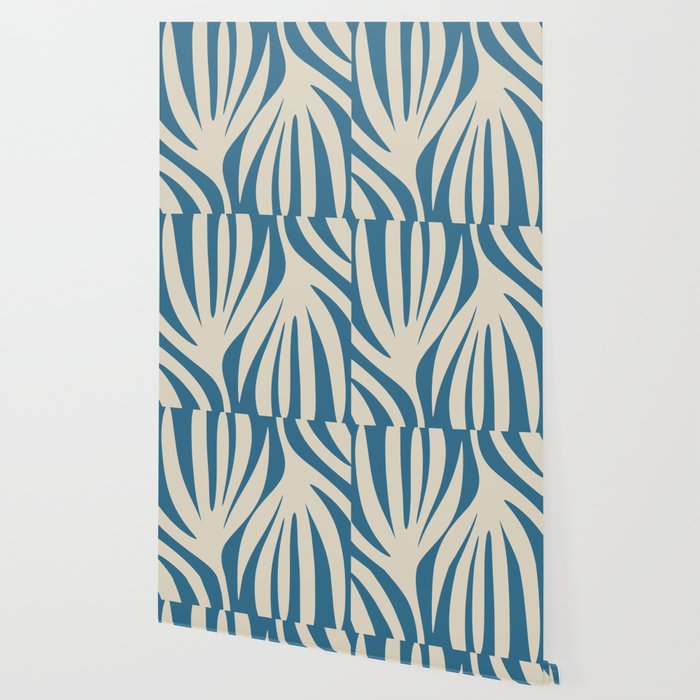 Maldives Leaves Abstract Pattern in Boho Blue and Beige Wallpaper Gallery Image 2