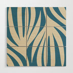 Maldives Leaves Abstract Pattern in Boho Blue and Beige Wood Wall Art Gallery Image 1