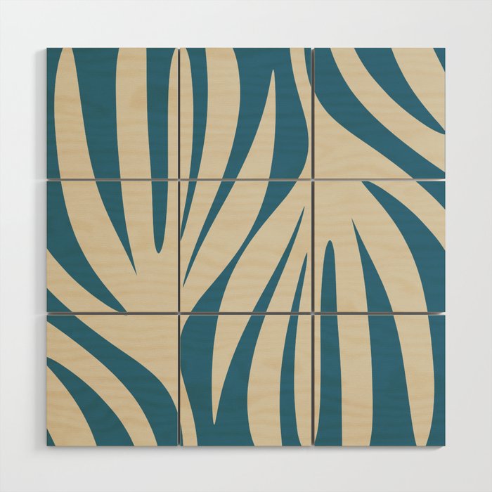 Maldives Leaves Abstract Pattern in Boho Blue and Beige Wood Wall Art Gallery Image 1