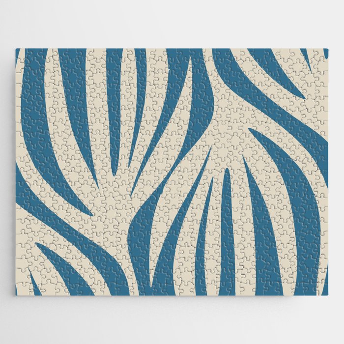 Maldives Leaves Abstract Pattern in Boho Blue and Beige Jigsaw Puzzle Gallery Image 1