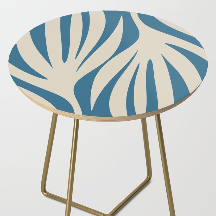 Maldives Leaves Abstract Pattern in Boho Blue and Beige Side Table Gallery Image 2