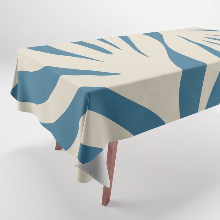Maldives Leaves Abstract Pattern in Boho Blue and Beige Tablecloth Gallery Image 1