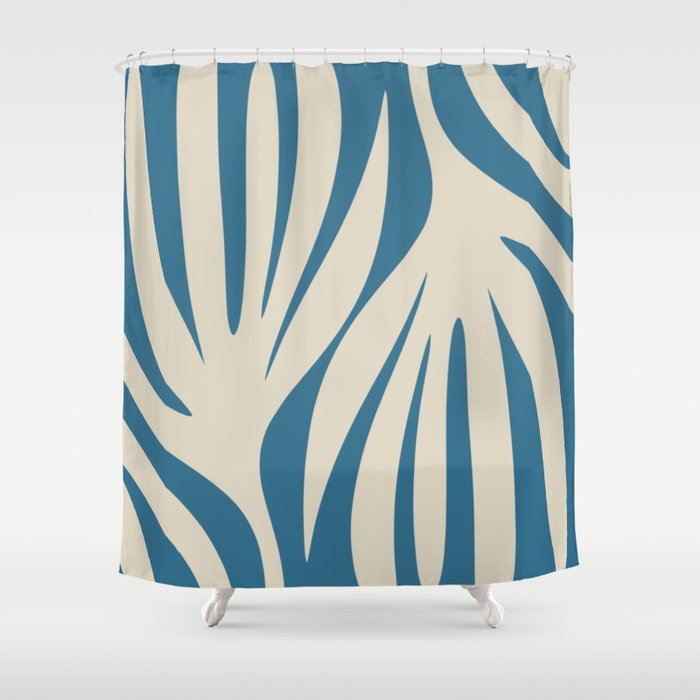 Maldives Leaves Abstract Pattern in Boho Blue and Beige Shower Curtain Gallery Image 1