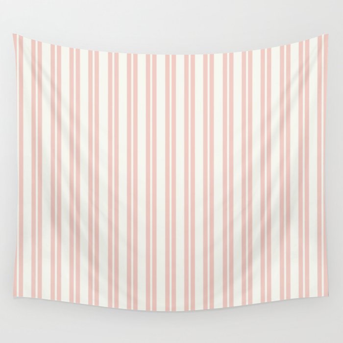 Classic Double Stripe Pattern in Pale Blush and Nearly White Wall Tapestry Gallery Image 4