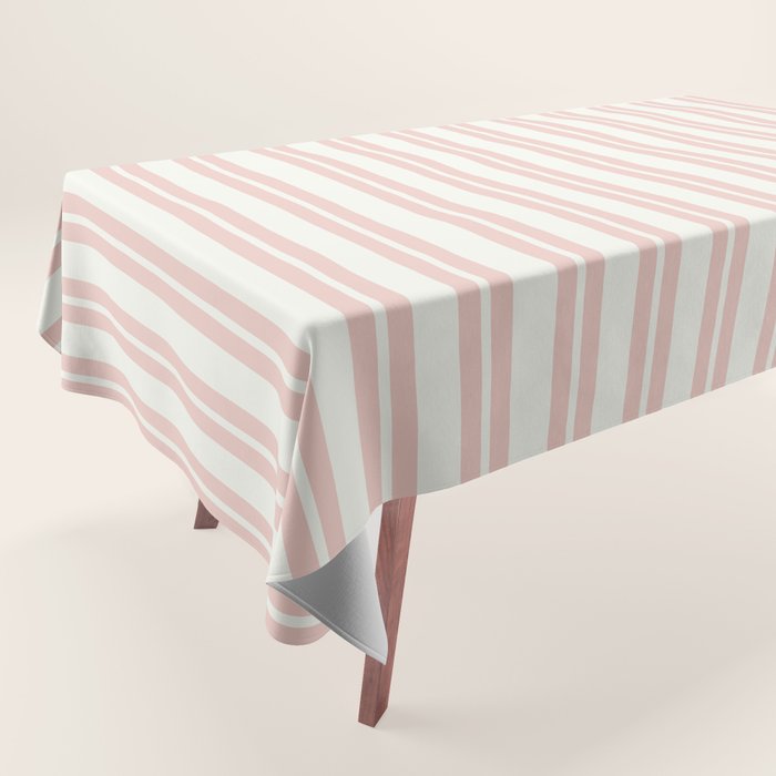 Classic Double Stripe Pattern in Pale Blush and Nearly White Tablecloth Gallery Image 1
