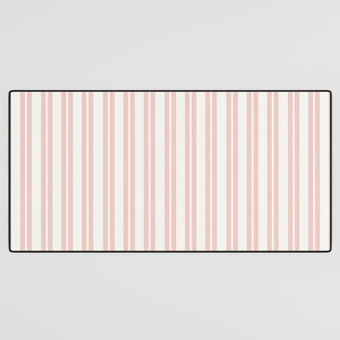 Classic Double Stripe Pattern in Pale Blush and Nearly White Desk Mat Gallery Image 3