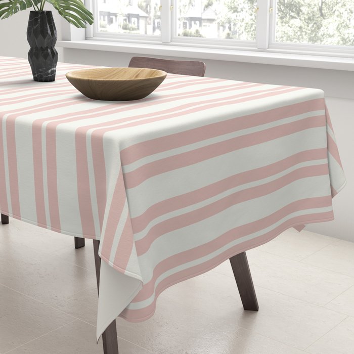 Classic Double Stripe Pattern in Pale Blush and Nearly White Tablecloth Gallery Image 3
