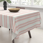 Classic Double Stripe Pattern in Pale Blush and Nearly White Tablecloth Gallery Image 3