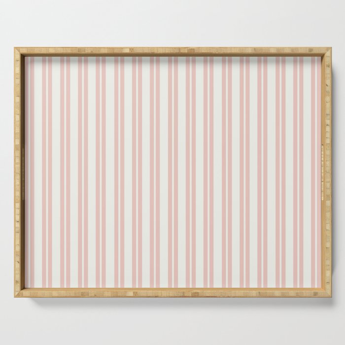 Classic Double Stripe Pattern in Pale Blush and Nearly White Serving Tray Gallery Image 1