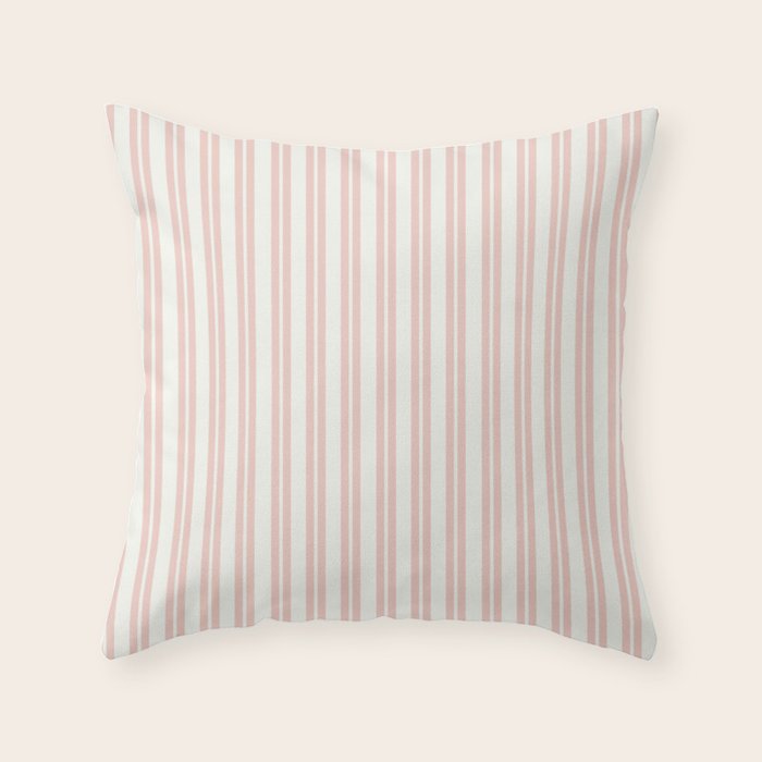 Classic Double Stripe Pattern in Pale Blush and Nearly White Throw Pillow Gallery Image 6