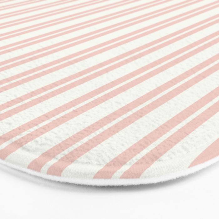 Classic Double Stripe Pattern in Pale Blush and Nearly White Bath Mat Gallery Image 3